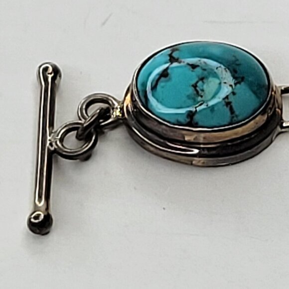 Turquoise Hued Oval Cabochon Link Bracelet - Picture 6 of 11